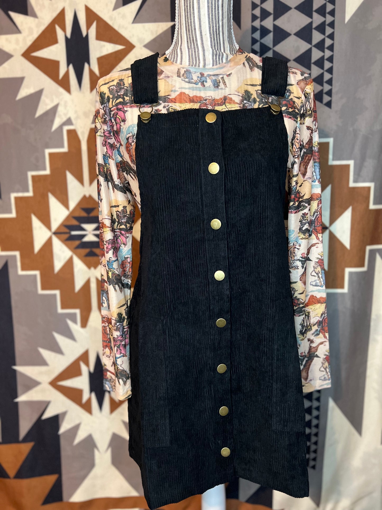 Black Corduroy Overall Dress