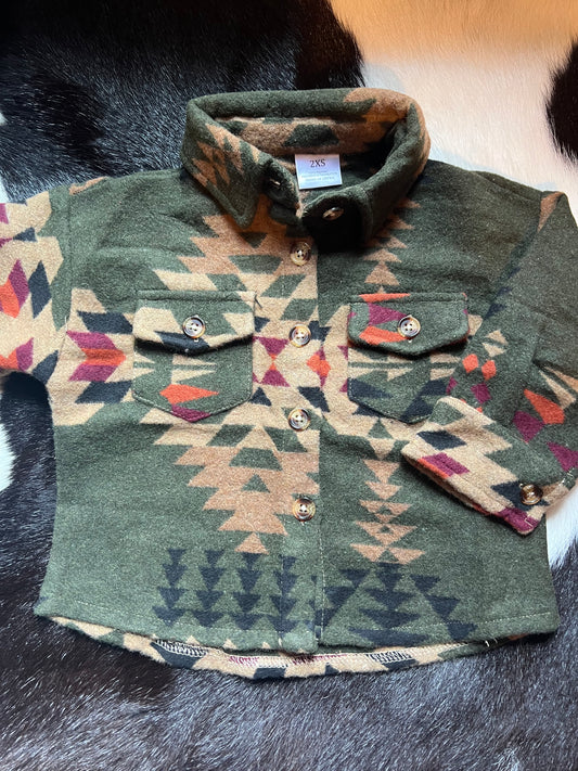 Olive Aztec Shacket