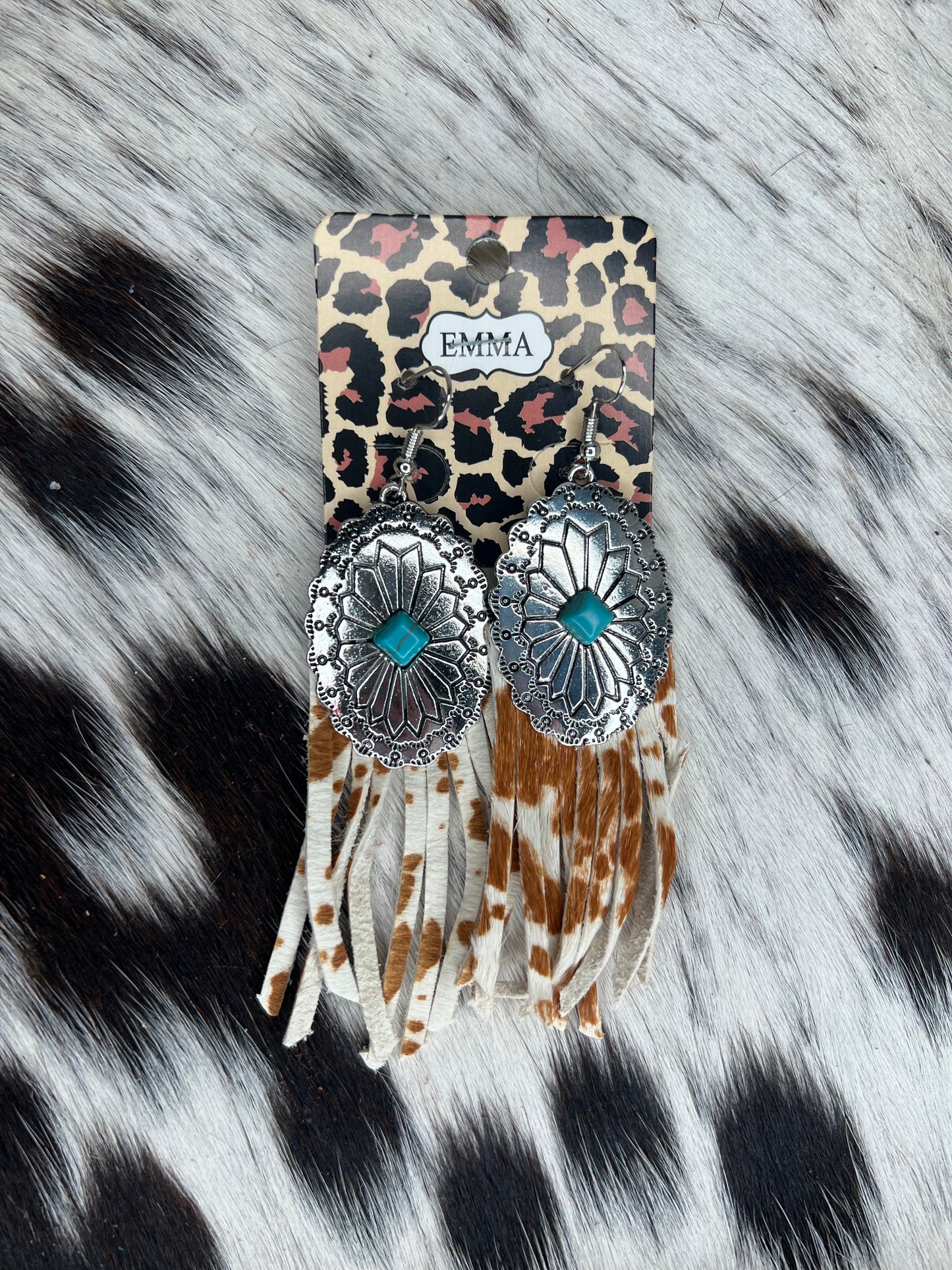 Cow Print Fringe Earrings