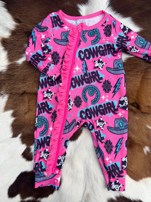 Hot Pink Cowgirl Ruffle Romper