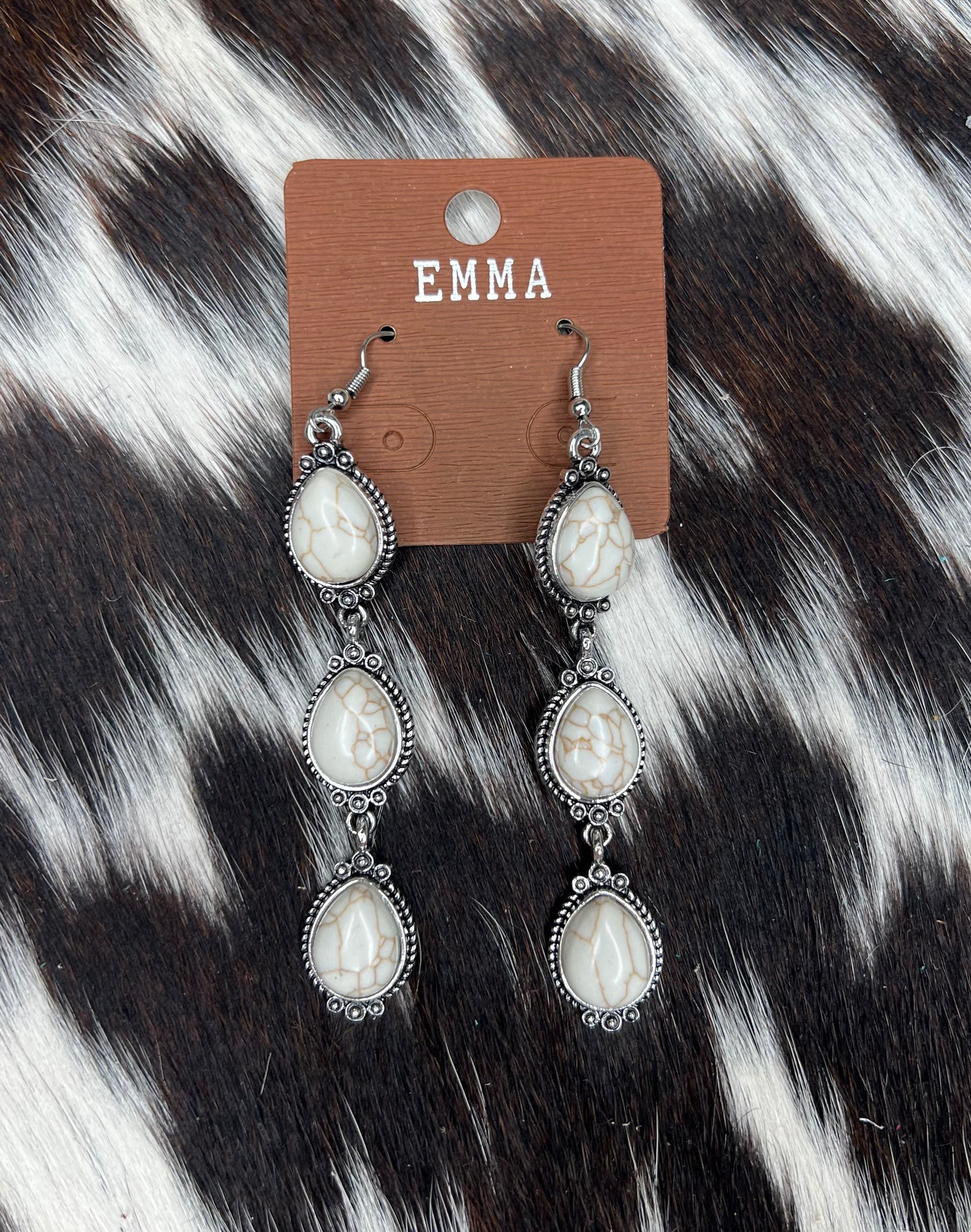 White/Silver 3-stone Drop Earrings