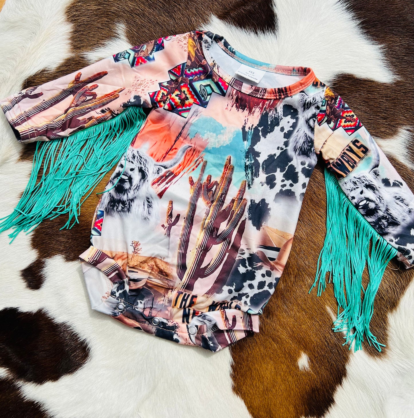 Western Collage Fringe Onesie