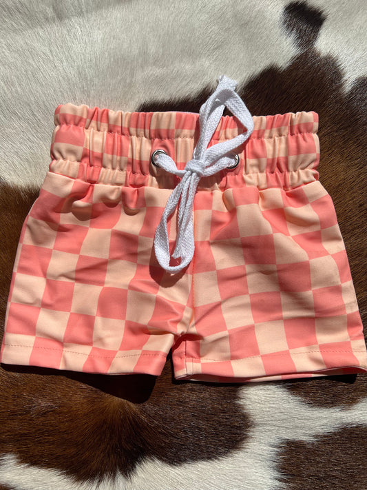 Peachy Checks Swim Trunks