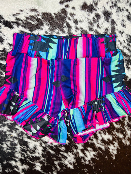 Purple Serape Ruffle Shorts