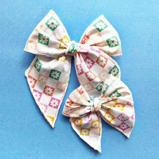 Retro Checkerboard Clip Bow