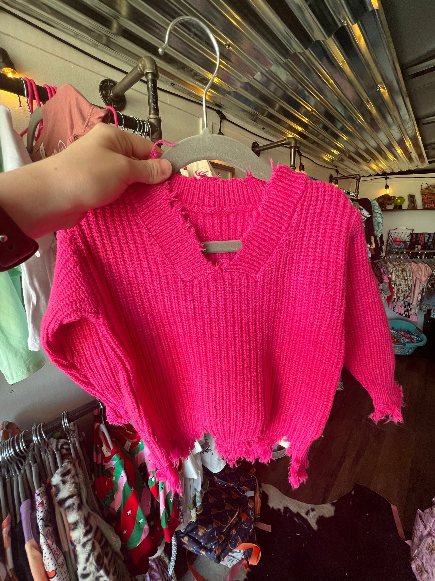 Hot Pink Distressed Sweater