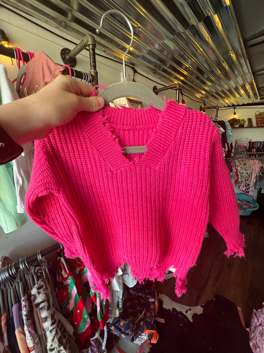 Hot Pink Distressed Sweater