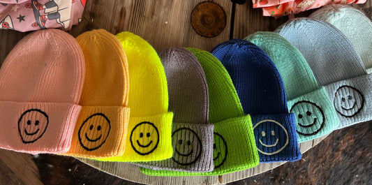 Embroidered Smiley Beanies