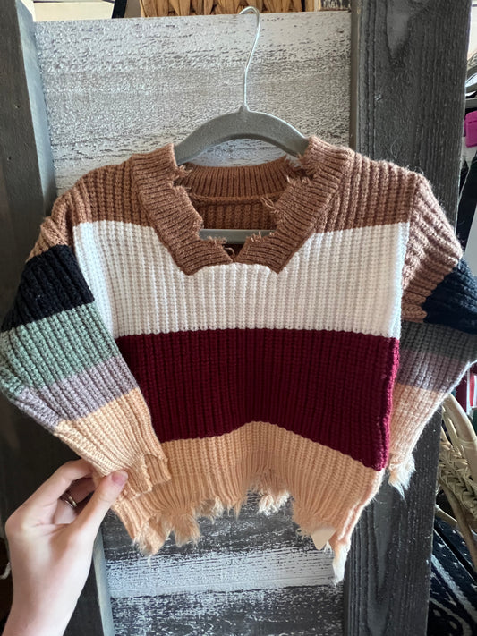 Fall Stripe Distressed Sweater